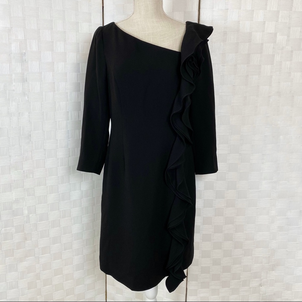 Rickie Freeman for Teri Jon Black Long Sleeve Ruffle Dress